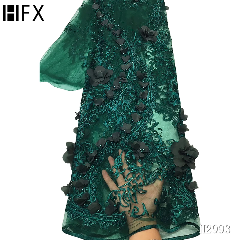 HFX African 3d flower french net lace embroidered fabric 2019 high quality beaded stones tulle mesh pearls Nigerian dress H2993 | Дом и сад