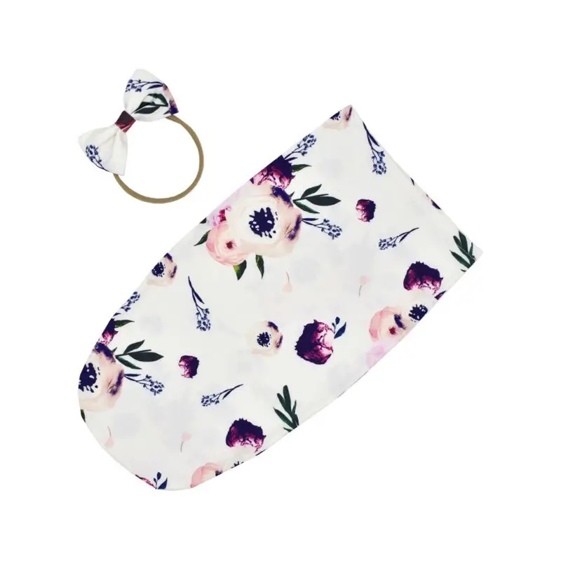 

2PCS Printed Newborn Photography Prop Baby Blankets Newborn Infant Baby Boys Girls Sleeping Swaddle Muslin Wrap +Headband