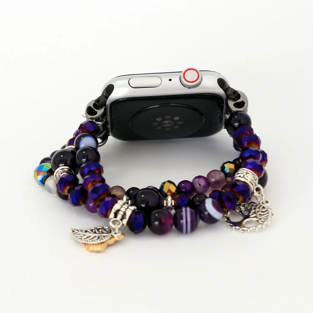 Purple 41mm 45mm Strap for Apple Watch Band 44mm 40mm iWatch SE Series 7 6 5 4 3 Bracelet Beaded Elastic 38mm 42mm Watchband