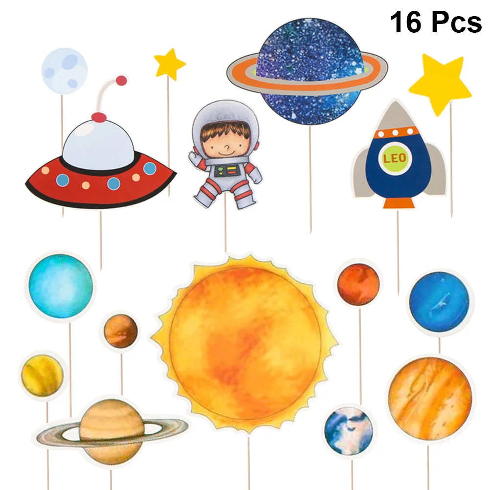 16 шт. топперы для торта Милая бумажная планета космос Вселенная милая фотография