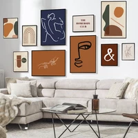 abstract shapes line color block posters and prints burnt orange navy earth tone canvas painting gallery wall art pictures decor
