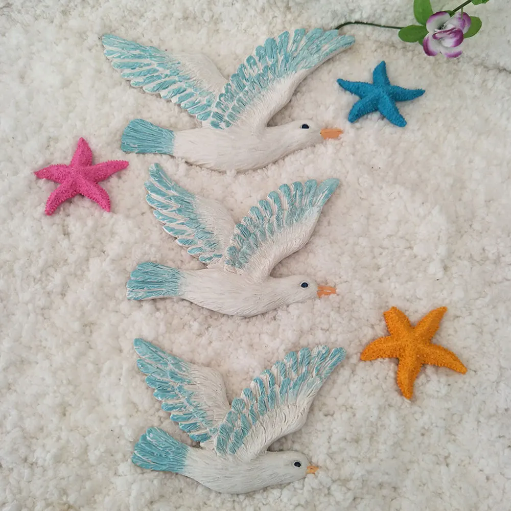 

6pcs Seagull Wall Pendant Mediterranean Style Resin Adornment Wall Art