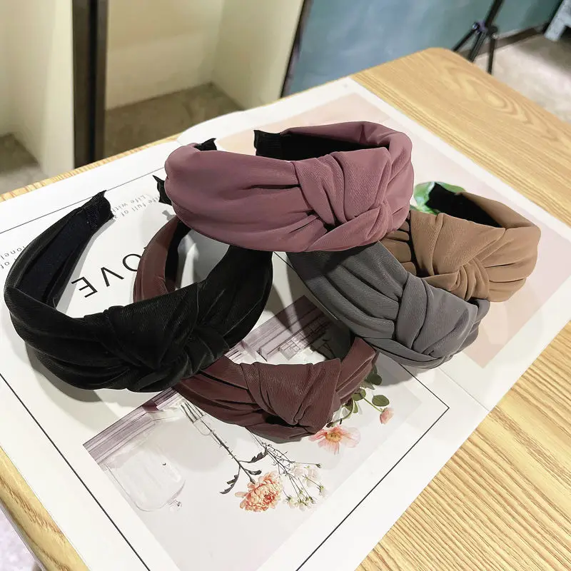 Новинка модная женская повязка на голову широкая боковая однотонная для волос