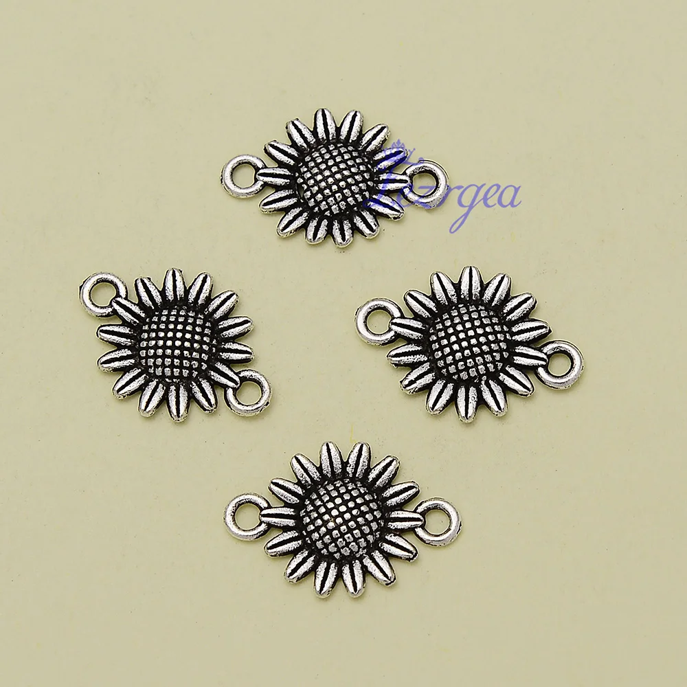 

40pcs/Lots 21x15mm Antique Silver Plated Sunflower Connector Charm Alloy Metal Pendants For DIY Jewelry Making Findings Crafts