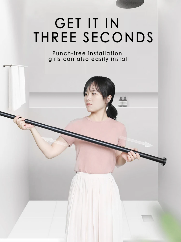 quality127 220cm 153 260cm quality aviation aluminum bathroom shower curtain rod retractable clothes bar curtain rail punch free free global shipping