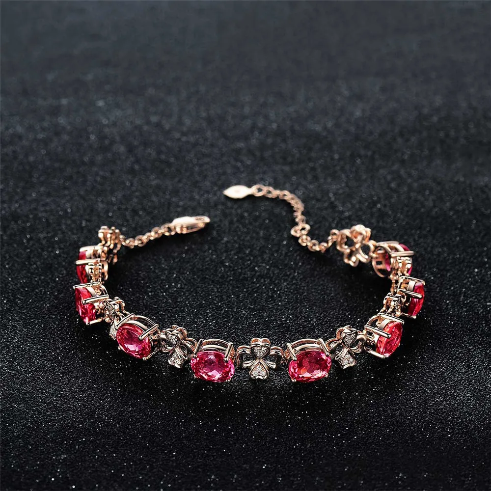 RUBY GEMSTONES RED CRYSTAL WOMEN BRACELETS DIAMONDS 18K ROSE GOLD COLOR LUXURY FINE JEWELRY CLOVER BIRTHDAY GIFTS BIJOUX BAGUE | Украшения
