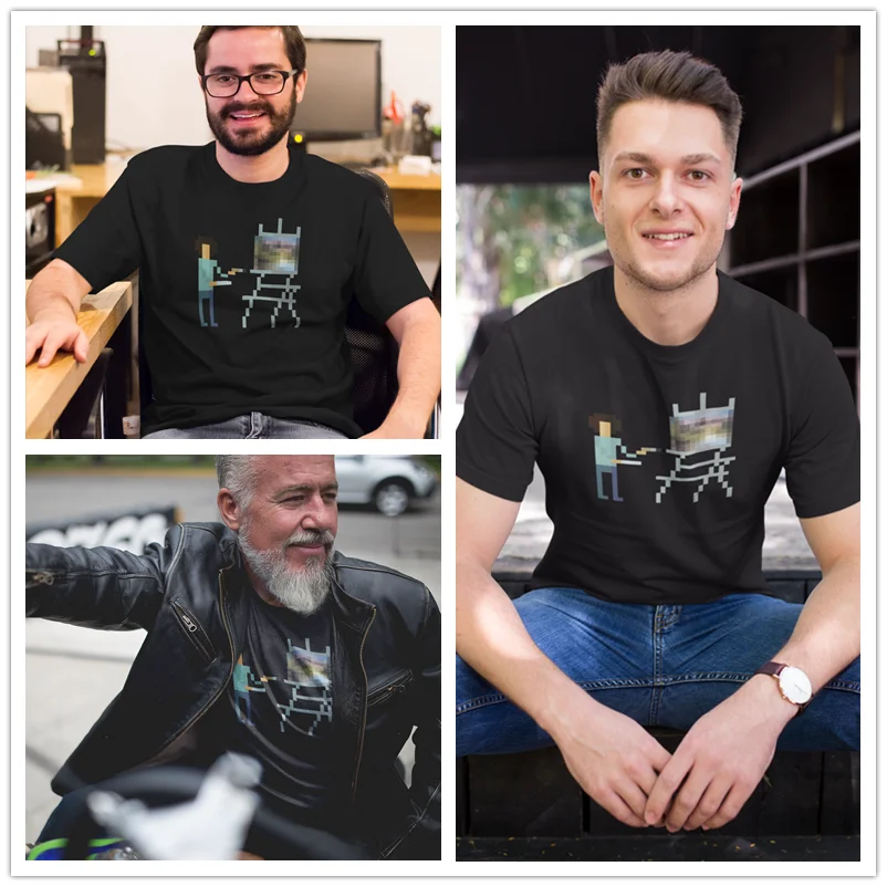 Bob Ross футболка Pixel уличная с коротким рукавом мужская 100% хлопок ХХХ графическая