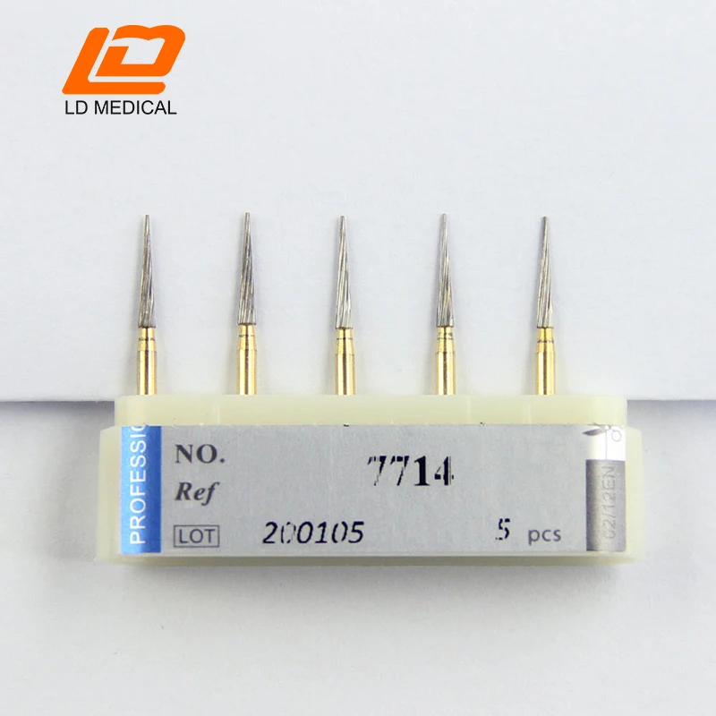 Dental Tungsten Carbide Burs FG 7714（172 009)  High Speed FG Taper T ISO 072 Triming & Finishing Gold TC bur 8-12 Blades
