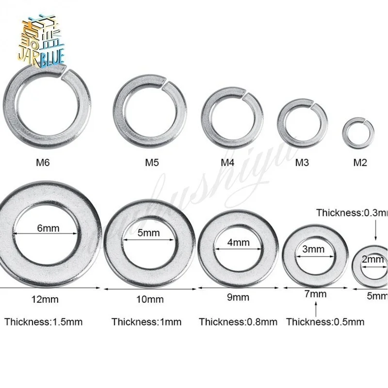 300 шт./компл. плоские пружинные шайбы из нержавеющей стали M2 M3 M4 M5 M6 в ассортименте
