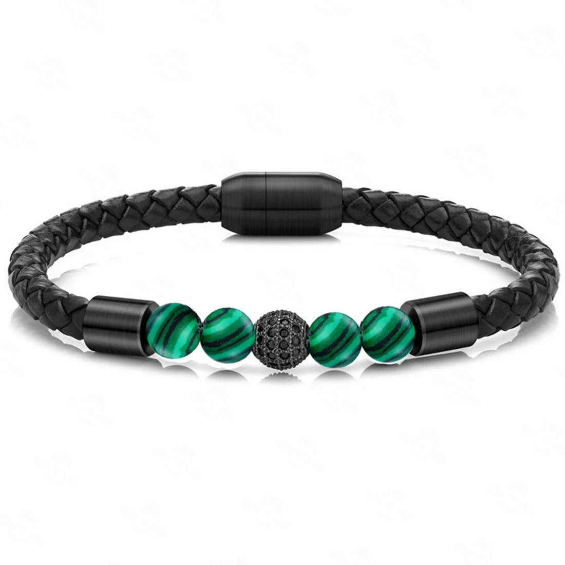 

Men's Women's CZ zircon Stone Bead Bracelet Genuine Leather Bracelet Stainless Steel Magnetic Clasp Bangle Jewelry Gift