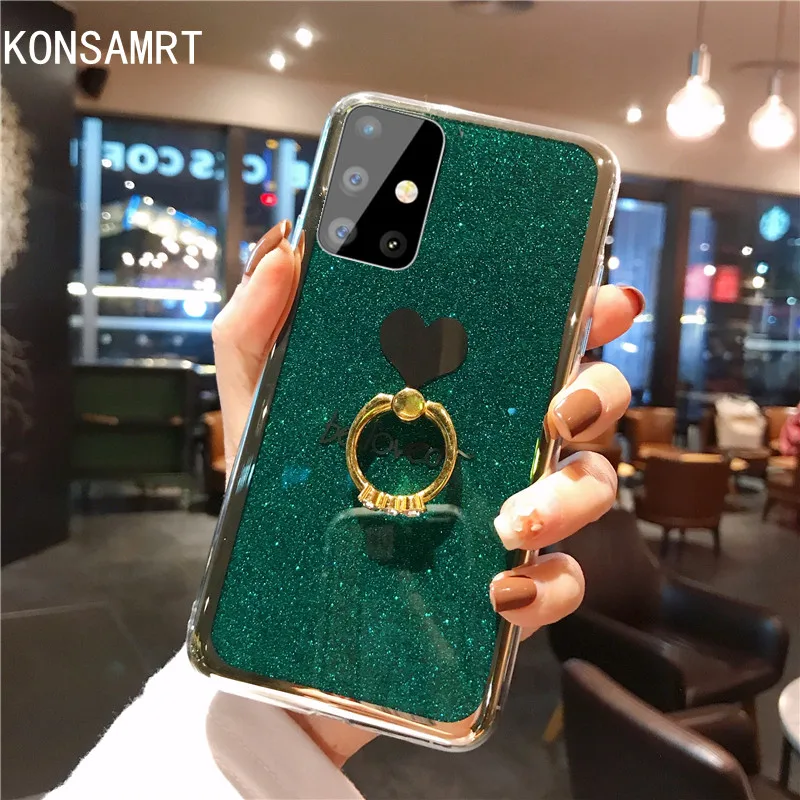 

KONSMART For Samsung A51 A71 Case IMD Glitter Finger Ring Phone Case For Samsung Galaxy A71 A51 Fashion Silicon Back Cover Funda