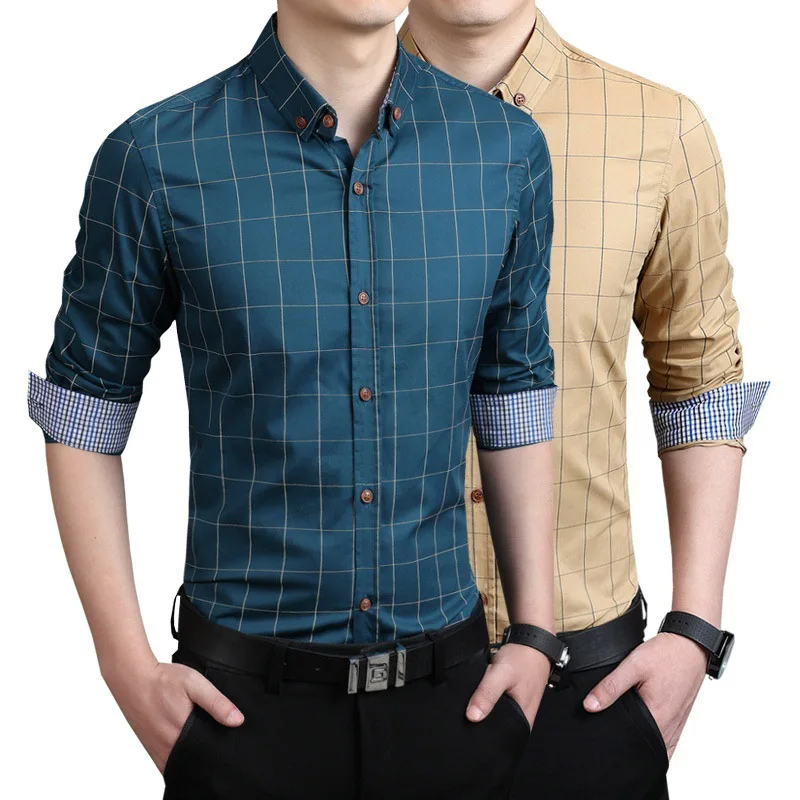 

Zogaa Men Plaid Shirt Spring Autumn Men Business Office Dress Shirt Men Long Sleeve Slim Fit Blouse Formal Turn-down Collar Tops
