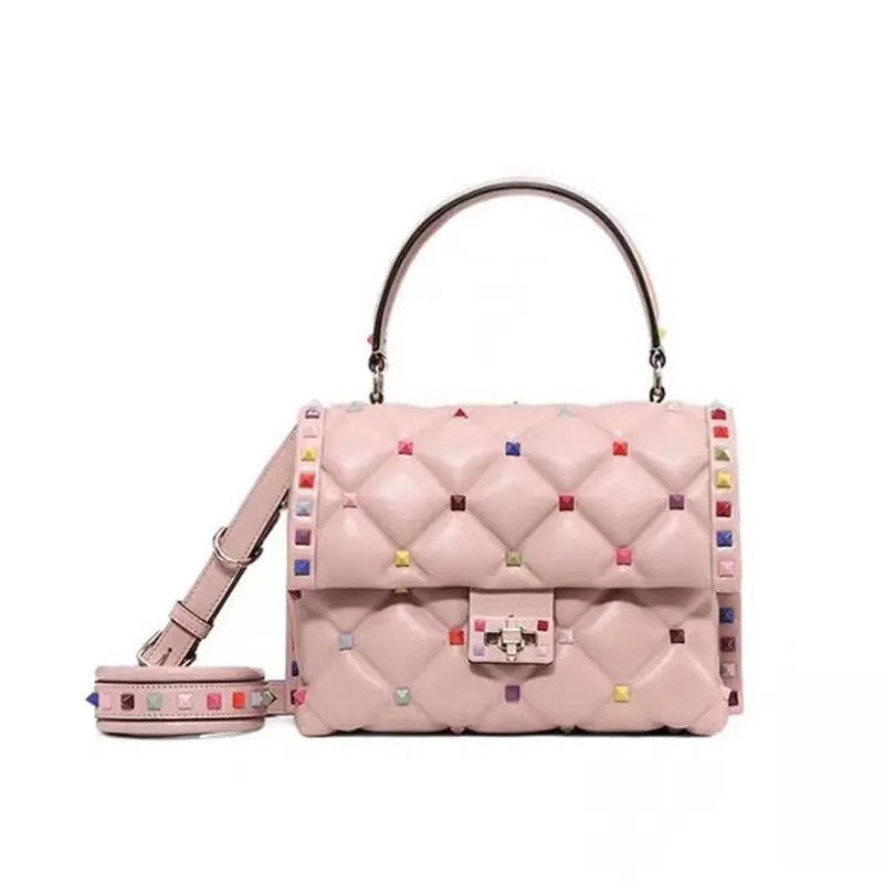 

2021 new fashion lady cowhide leather shoulder bag genuine leather luxury handbag lady bag designer rivet handbag lady