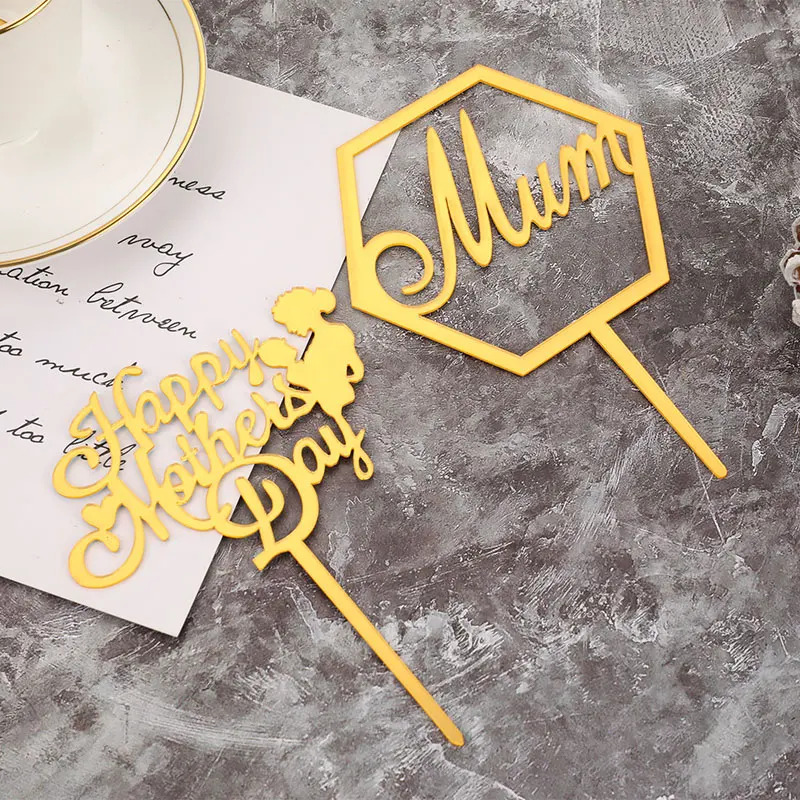 

MOM Acrylic Birthday Cake Topper Golden Mother's Day Party Cake Toppers Gift