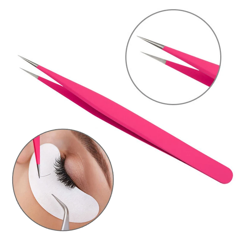 Модные розовые красные нержавеющая сталь tweezers инструменты для наращивания ресниц прямые изогнутые Профессиональные портативные брови самодельный пинцет