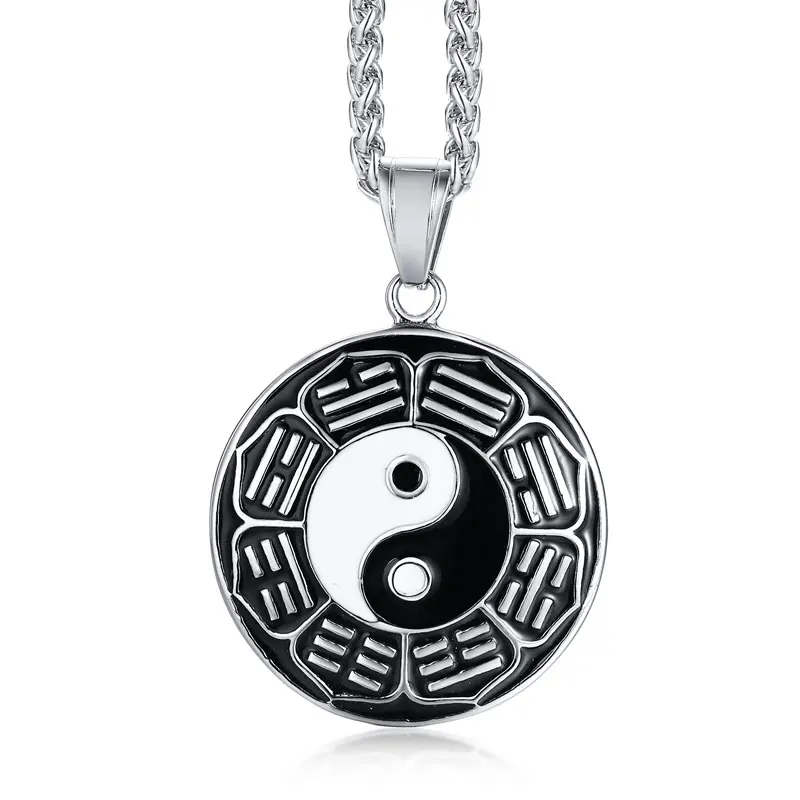 Classic Stainless Steel Epoxy Chinese Style Yin Yang Circle Metal Tag Pendant Necklace Tai Chi Bagua Jewelry | Украшения и