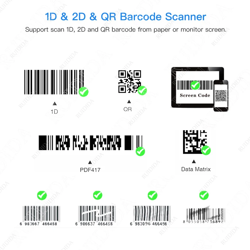 Сканер беспроводной 2D штрих-кода USB 2 4G портативный сканер QR-код PDF417 | Компьютеры и