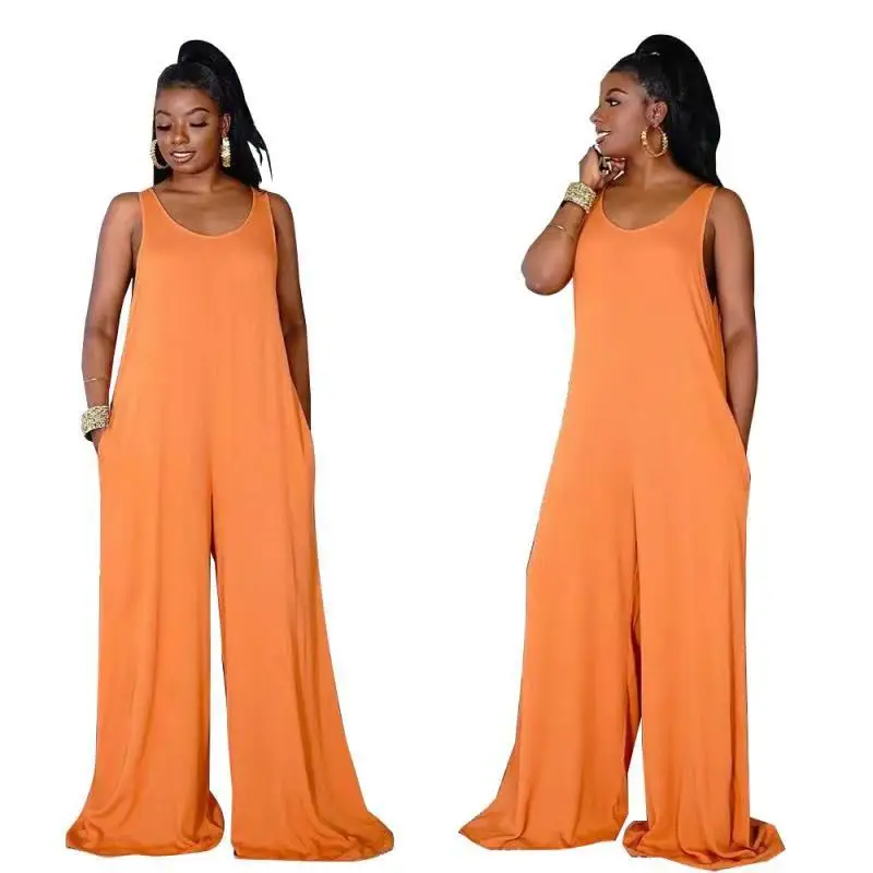 

Straps Loose Jumpsuits for Women 2021 New Solid Color Casual Homewear Tank Playsuits Wide-leg Pants Urban Summer Street Leisure