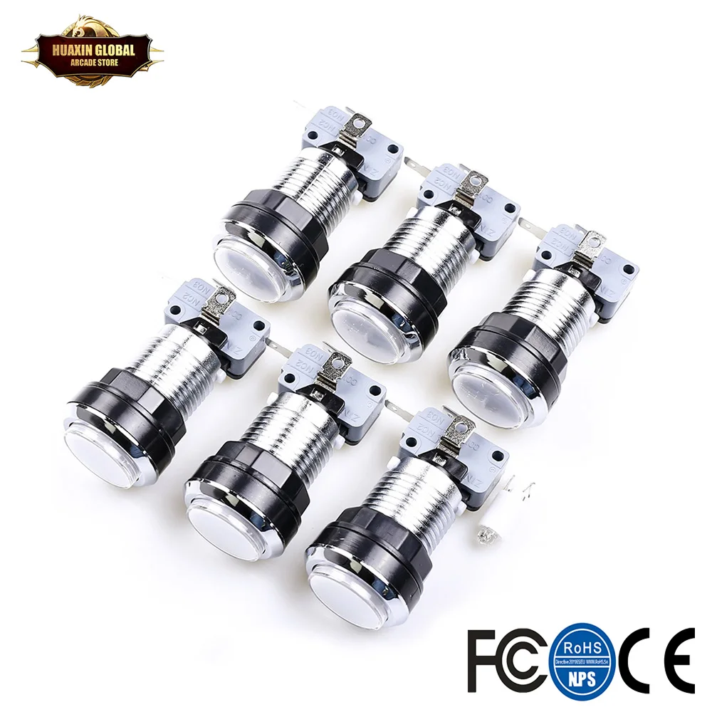 

6 Pcs/lots Chrome Illuminated Arcade Button With 5V LED Lamp & Microswitch For Arcade Fighting Games Projects-white