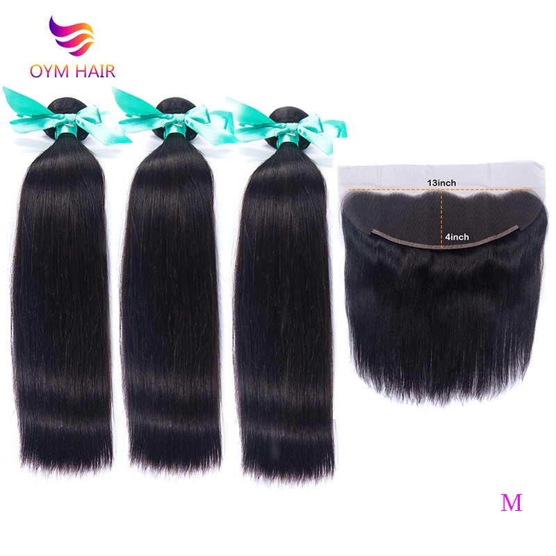 OYM бразильские прямые волосы от уха до на сетке Фронтальная застежка с 3 пряди