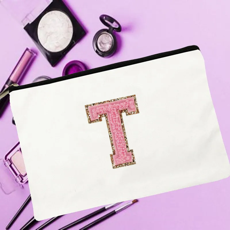 

Women pink Letter T Printed Make up bag Fashion Women Cosmetics Organizer Bag for Travel Colorful Storage Bag for Lady Bag
