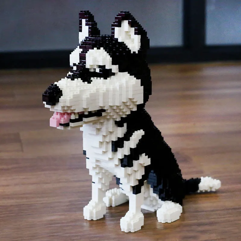 1900pcs Siberian Husky Dog Animal Pet 3D Model DIY Diamond Mini Building Small Blocks Brick Toy for Children no Box