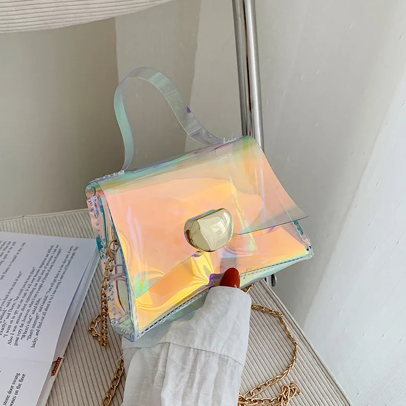 

Женская сумка, новинка весны 2021, Сумка с лазером, простая сумка на одно плечо, Корейская прозрачная железная маленькая квадратная сумка