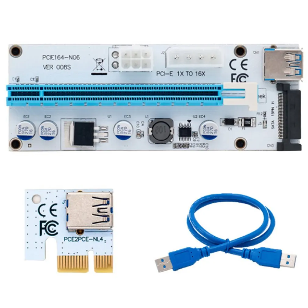 

VER008S 3 In 1 Molex 4Pin Sata 6PIN PCIe PCI-E PCI Express Riser Card 1x To 16x USB 3.0 Cable For Mining BTC Miner