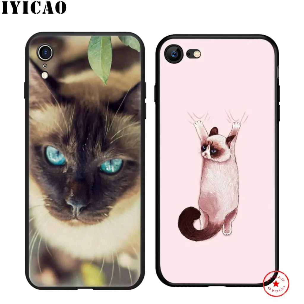 IYICAO Cute Siamese Cat Soft Black Silicone Case for iPhone 11 Pro Xr Xs Max X or 10 8 7 6 6S Plus 5 5S SE |