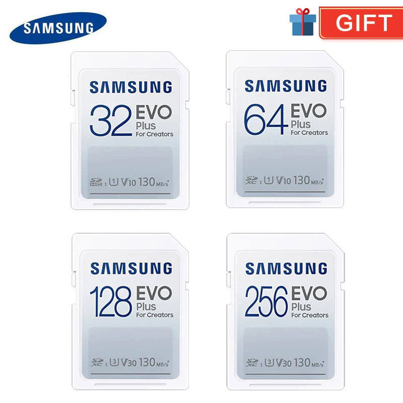 

Samsung 256GB 128GB 64GB 32GB SD memory card EVO Plus U3 V30 Read speed 130MB/s high-speed digital camera memory card