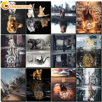 chenistory diy oil animals reflection painting by numbers with frame for adults acrylic paint kits pictures by number home decor