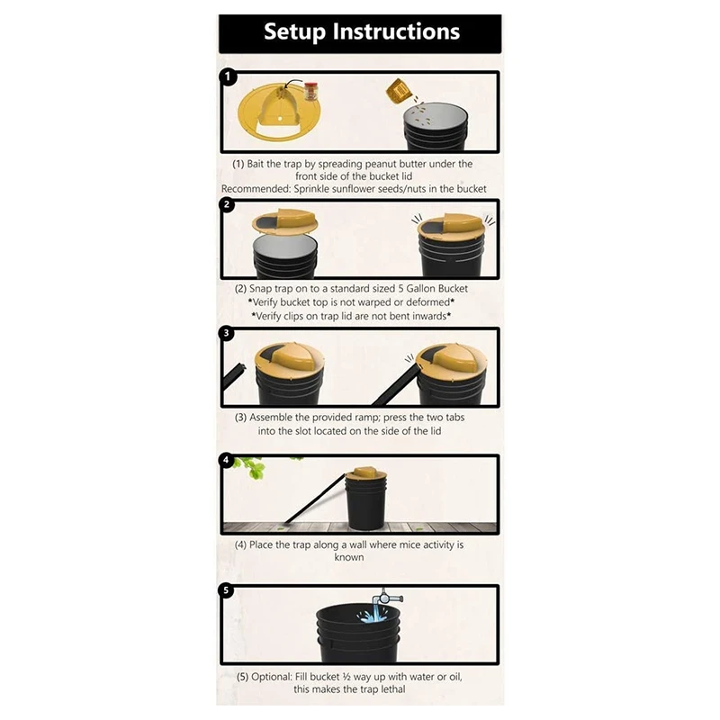 

Bucket Lid Mouse/Mousetrap Trap Door Style Multi-Capture Automatic Reset Indoor Wood Board Slide Bucket Lid