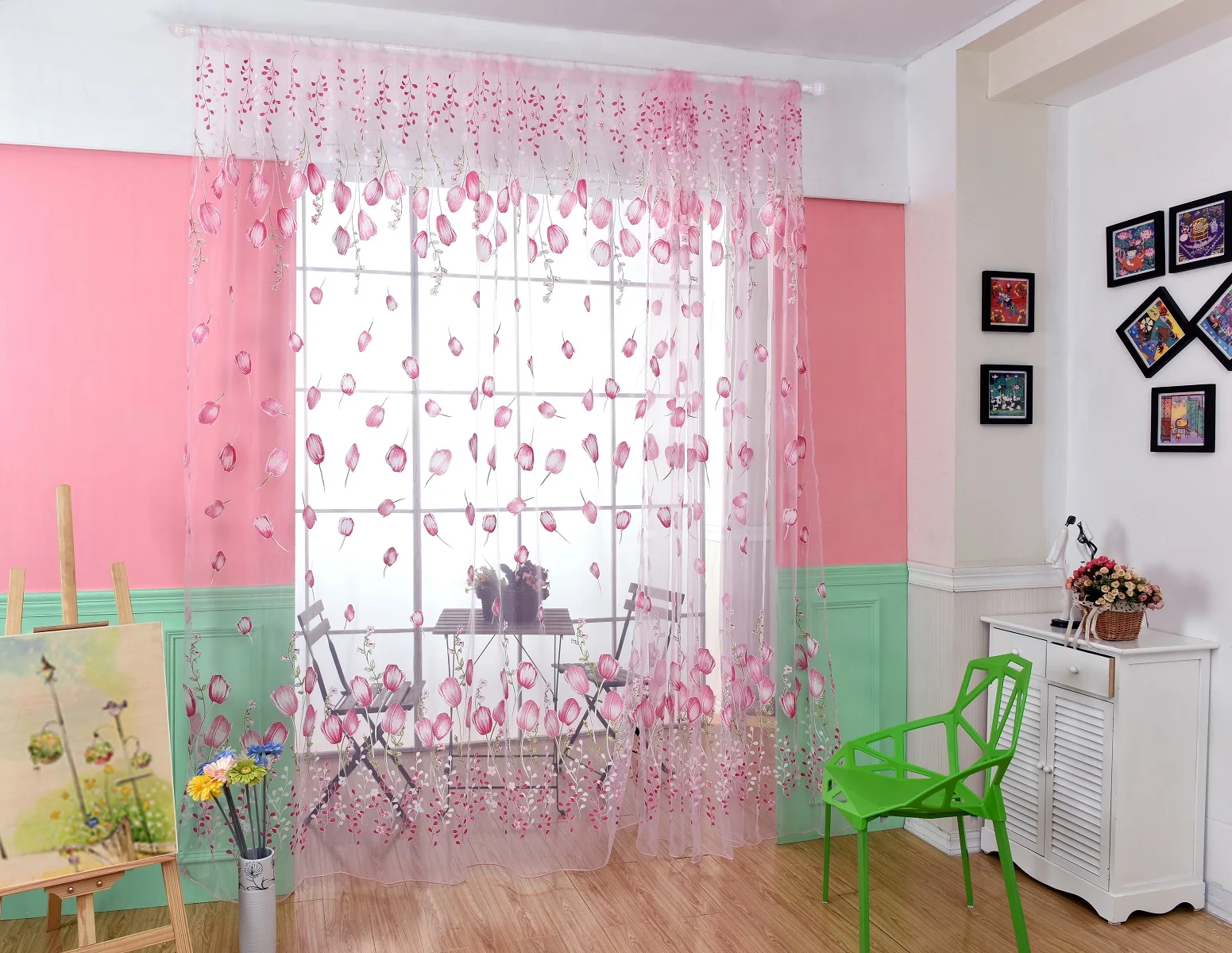 1 шт. прозрачная вуаль тюль для Спальня Гостиная балкон Кухня печатных тюльпан