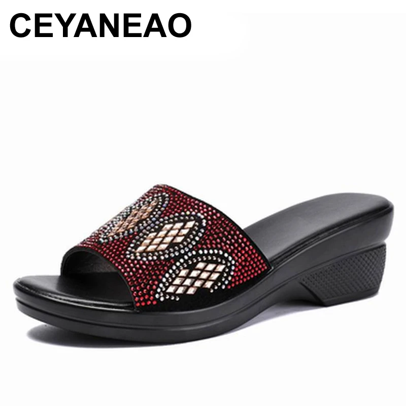 

CEYANEAONew разноцветная обувь со стразами, женские повседневные летние сандалии, удобные тапочки, модная обувь, сандалии из натуральной кожи