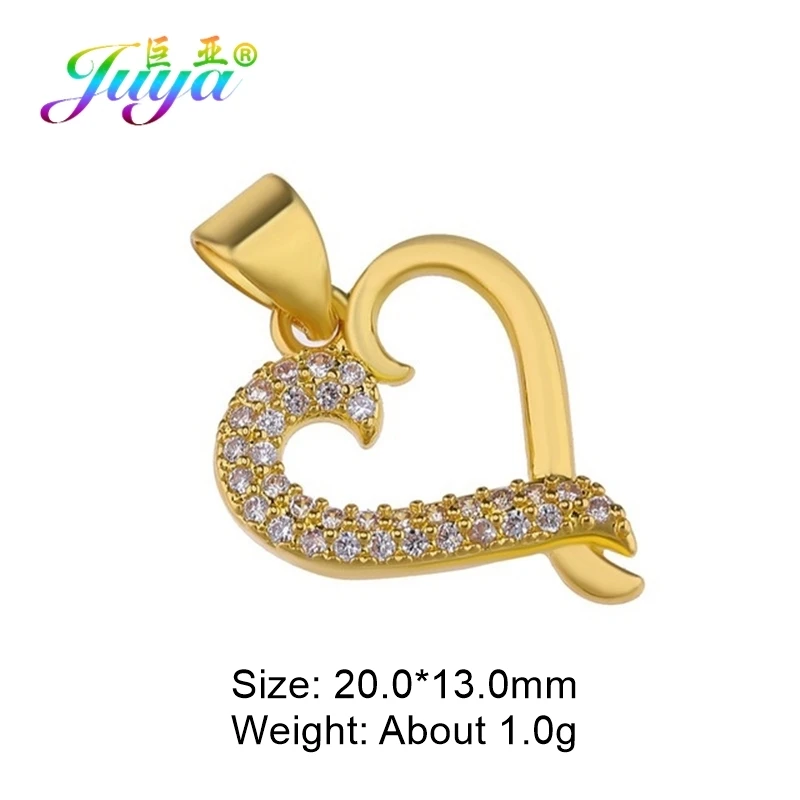 Gold Juya DIY микро паве Циркон Любовь подвеска в форме сердца аксессуары для ювелирных изделий браслет ожерелье изготовление сережек фитинги - Окраска металла: Gold