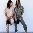 Однотонный Повседневный Спортивный костюм, женский комплект из 2 предметов, пуловер оверсайз + джоггеры, домашние штаны, костюмы, осенняя спортивная одежда с длинным рукавом