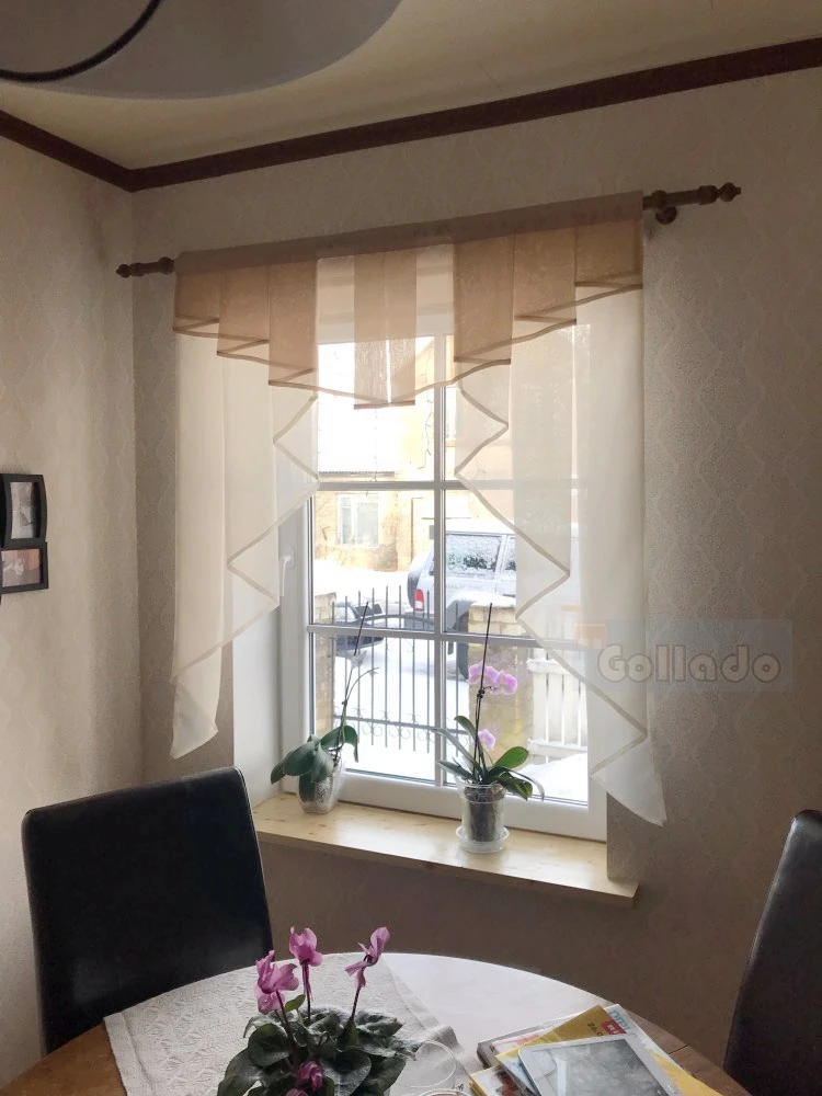 Плиссированный балдахин с вышивкой бежевый цвет основной тюль балкон кухня