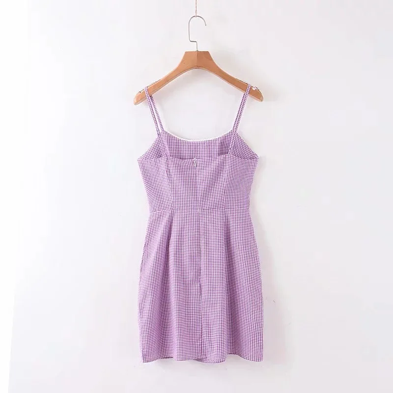 Винтажное клетчатое кружевное мини-платье на бретельках летние женские