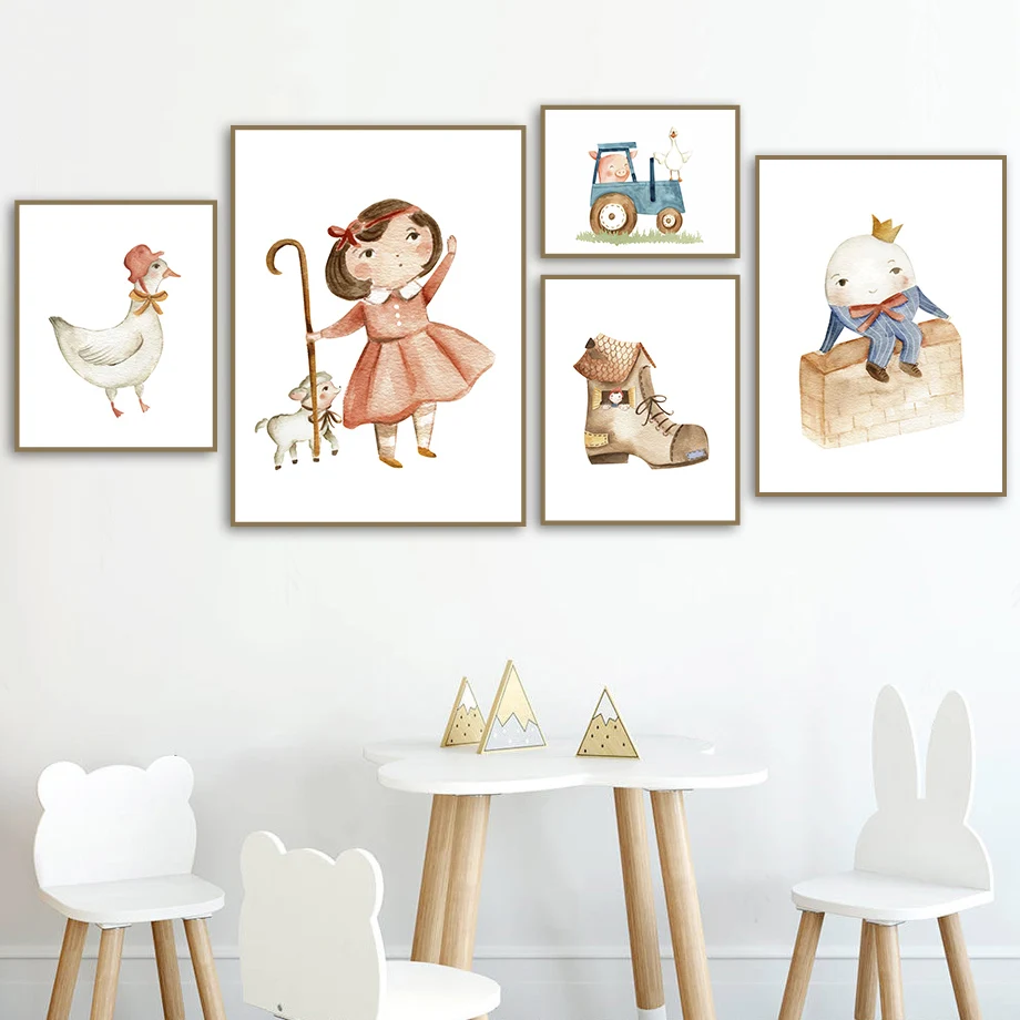 Девушка обувь &quotУточка&quot часы грузовик мультфильм Wall Art Холст Картина Nordic