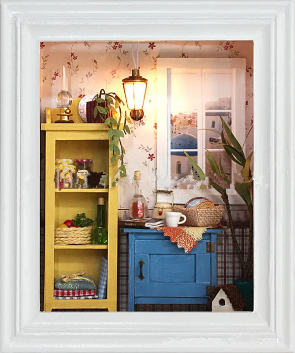 

New Arrival Miniature DIY DOLLHOUSE Photo Frame Warm Dawn Wooden Furniture Assembling Building Relax Puzzle Toys for Children