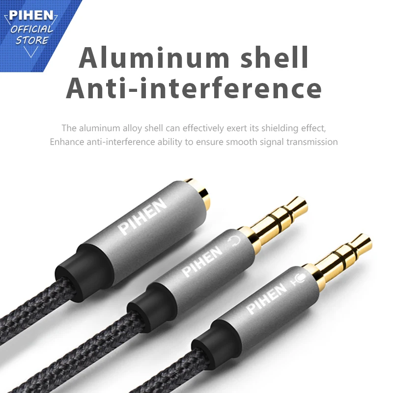

PIHEN 3.5mm Headset Microphone 2 in 1 Audio Splitter Cable AUX Cable Female to 2 Male Aluminum Shell For Desktop Laptop Cellphon