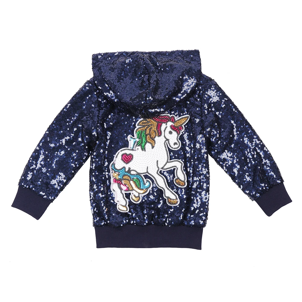 Куртка с блестками для мальчиков темно синий блестящий единорог Золотая верхняя