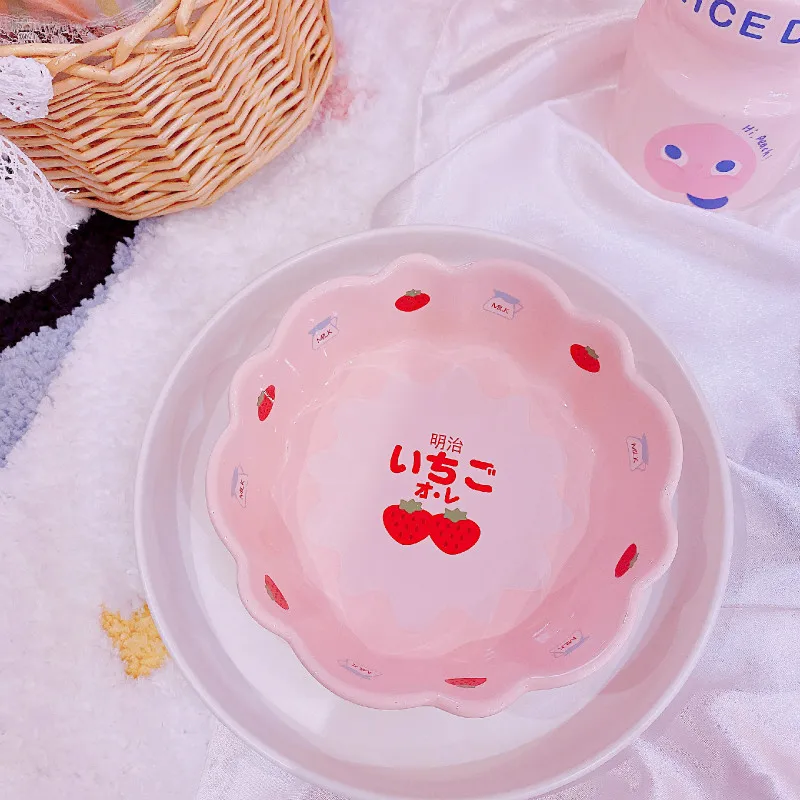 Милая керамическая чаша в виде клубники с ложкой столовые приборы миска для