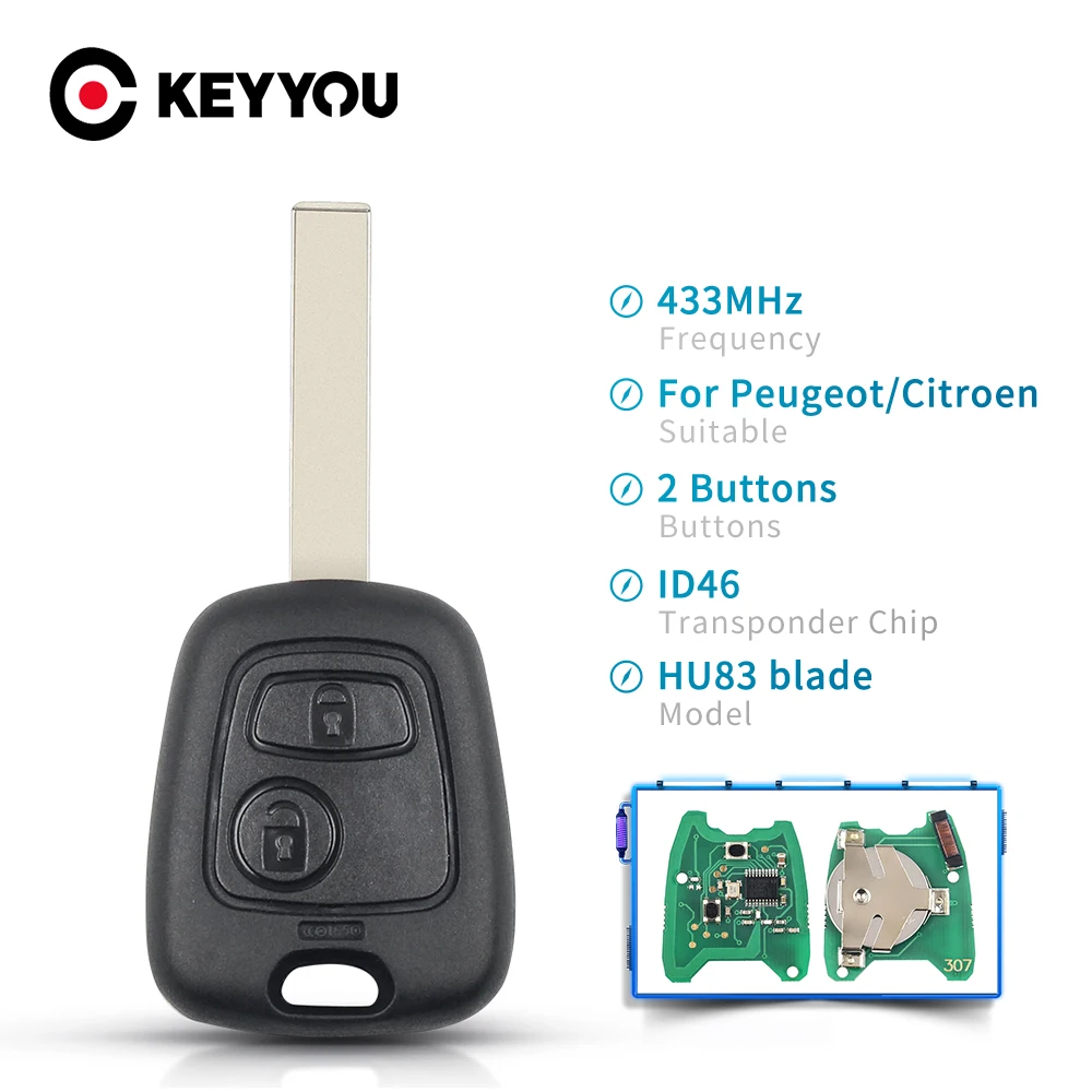 Пульт дистанционного управления KEYYOU с 2 кнопками HU83 Blade полный ключ для PEUGEOT 307 Citroen
