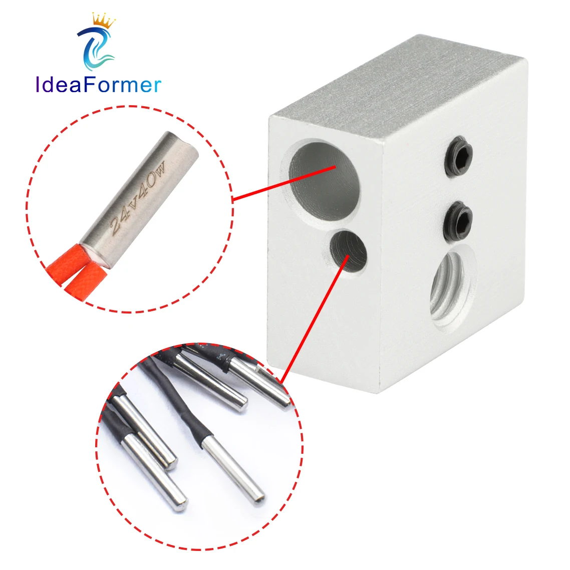 

2Pcs Upgraded High quality MK7 MK8 Heater Block For 3D Printer Extruder Part NTC100K Thermistor Print Head Heat Block 20x20x10mm