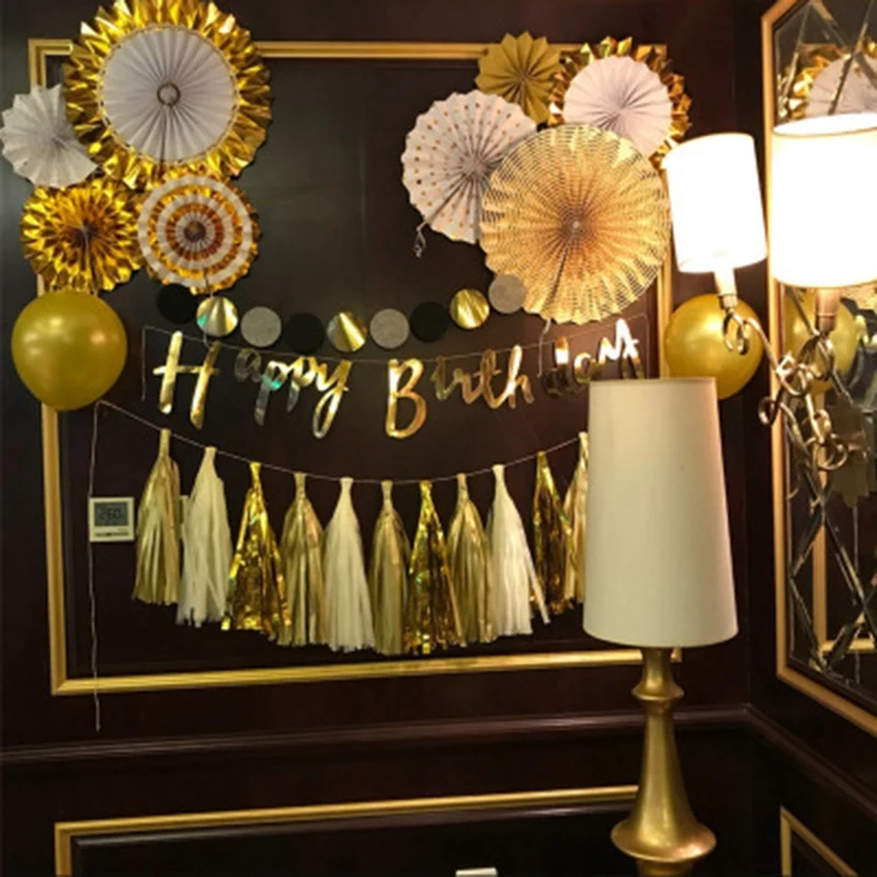 8 шт./компл. набор фанатов из золотой бумаги вечерние DIY украшения Висячие кулоны