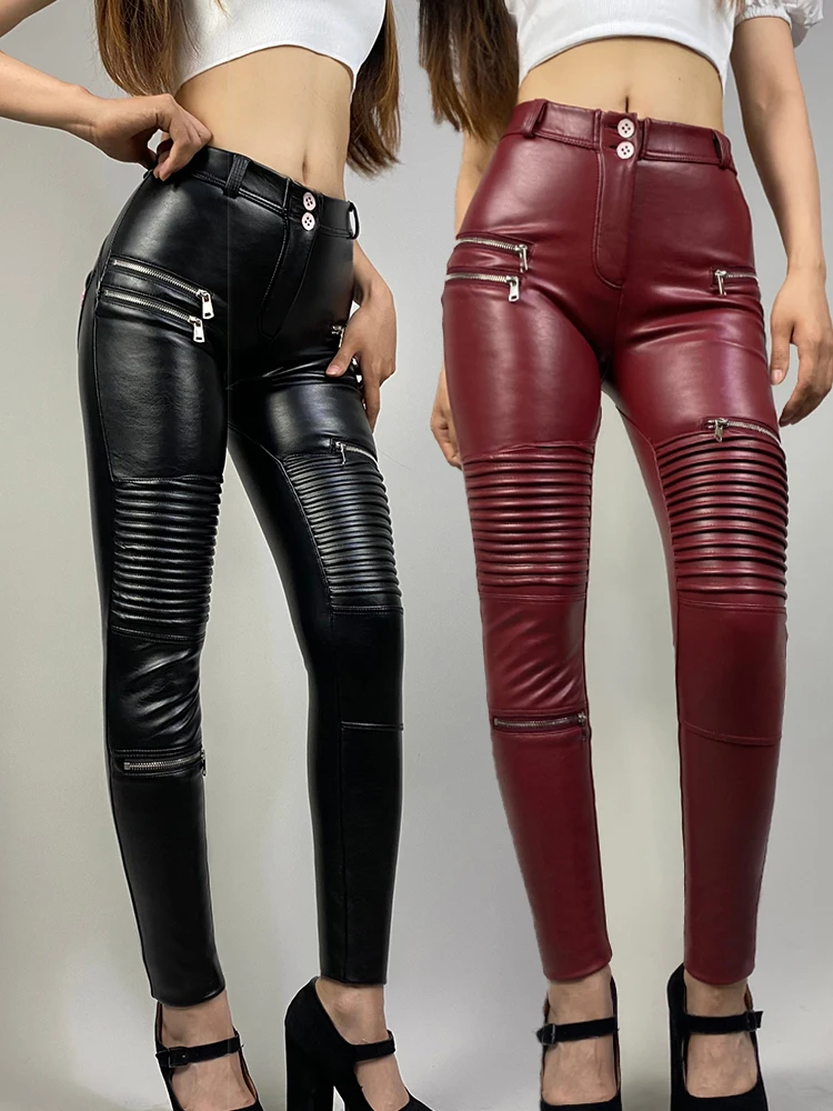 Shascullfites Melody Fleece Leather Pants for Women Warm Women's Pants Insulated Leggings Biker Winter Leggings