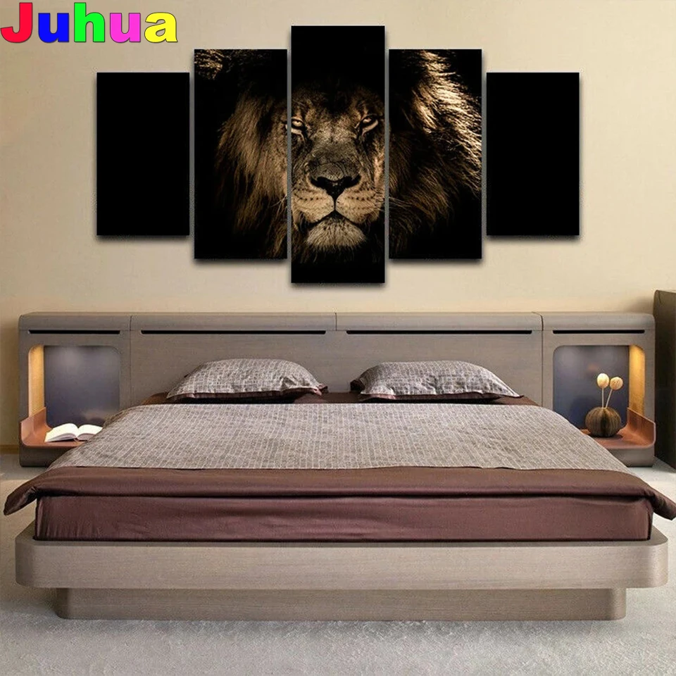 

5 Pcs set wild lion 5d diy diamond painting full square round drill mosaic animal diamond stitch embroidery gift Home decor