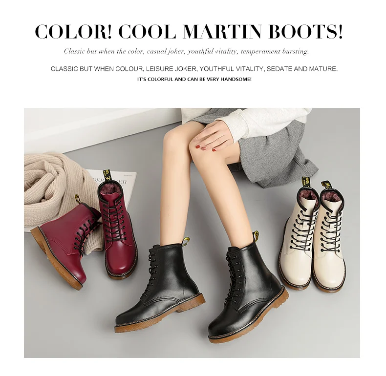 Snow Boots Winter Boot Fur Warm Comfortable Ankle Boots for Women Martin Boots Genuine Leather Shoes Flat Casual Booties