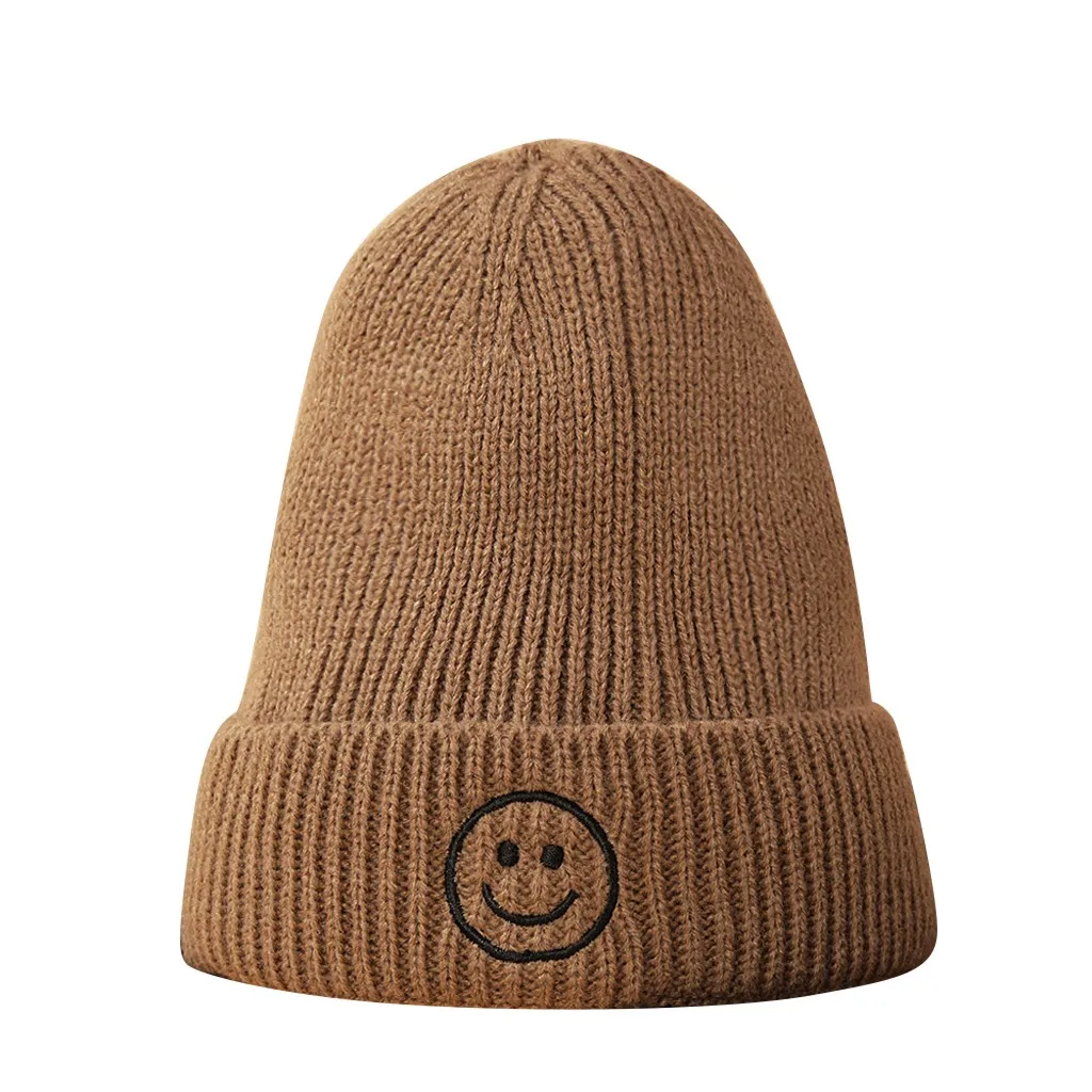 Hat Fashion Unisex Autumn Winter Warm Smiley Knitted Woolen Cap Solid color Soft Beanies Cold-proof Breathable Female Simple | Аксессуары